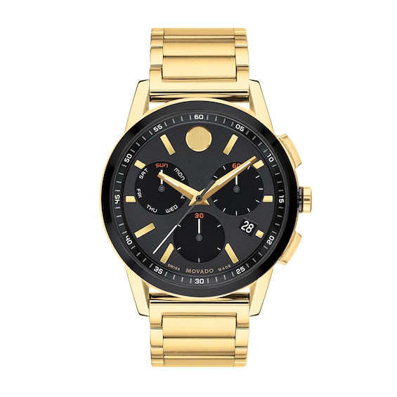 Men's Movado Museum Sport Gold-Tone PVD Chronograph Watch with Black Dial (Model: 0607803)