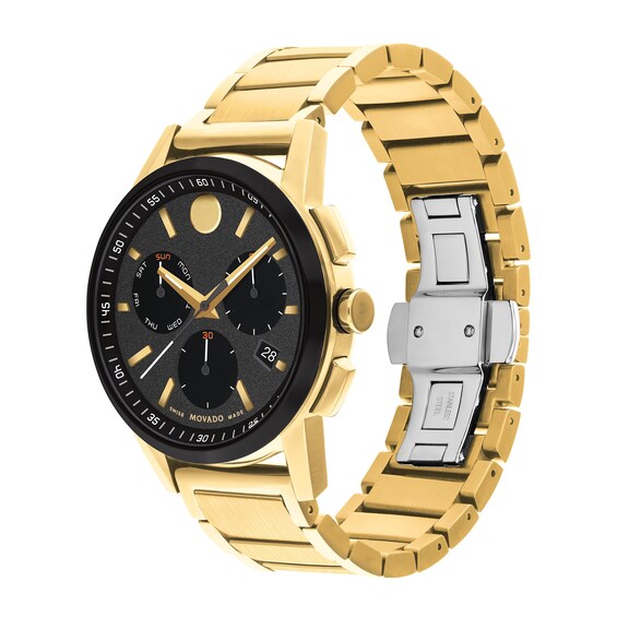 Men's Movado Museum Sport Gold-Tone PVD Chronograph Watch with Black Dial (Model: 0607803)