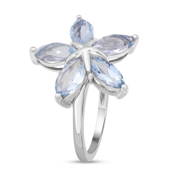 Marquise Blue Topaz Petals Star-Shaped Flower Ring in Sterling Silver