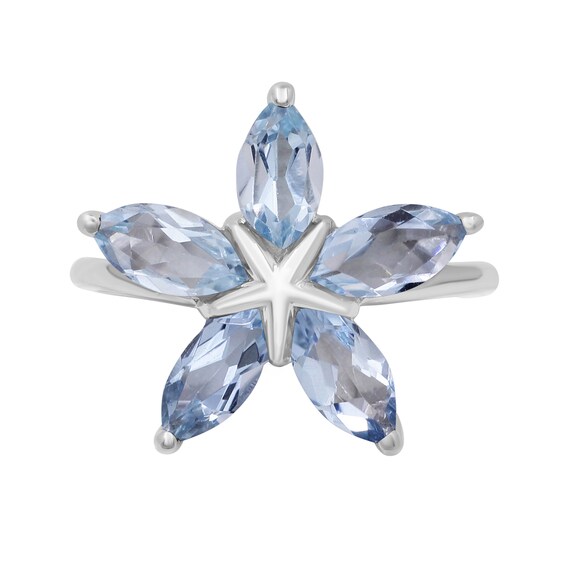 Marquise Blue Topaz Petals Star-Shaped Flower Ring in Sterling Silver
