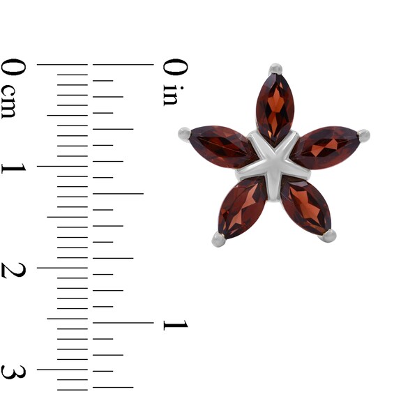 Marquise Garnet Petals Star-Shaped Flower Stud Earrings in Sterling Silver
