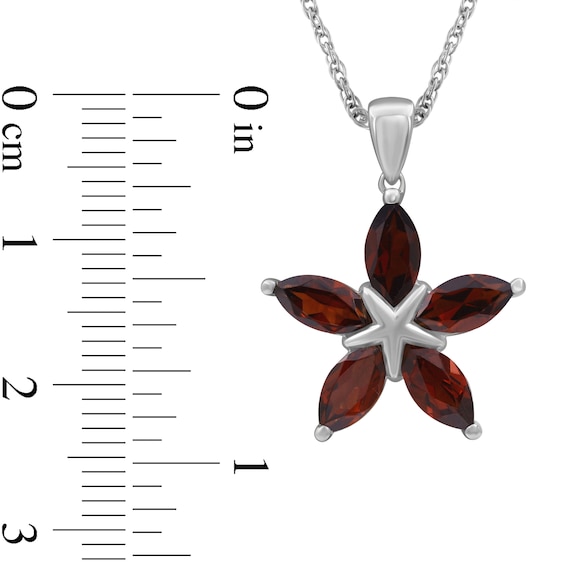 Marquise Garnet Petals Star-Shaped Flower Drop Pendant in Sterling Silver