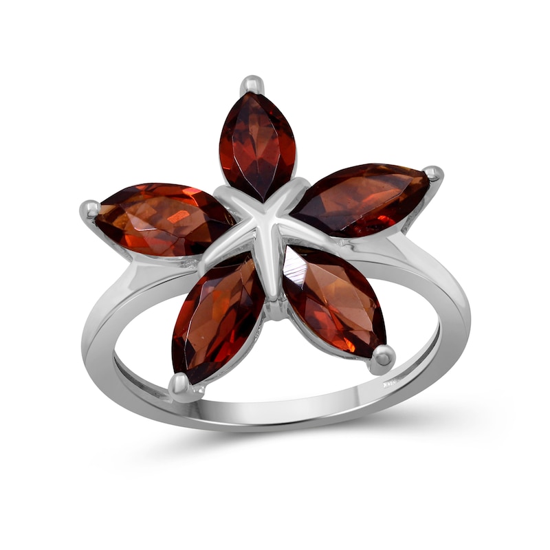 Main Image 1 of Marquise Garnet Petals Star-Shaped Flower Ring in Sterling Silver