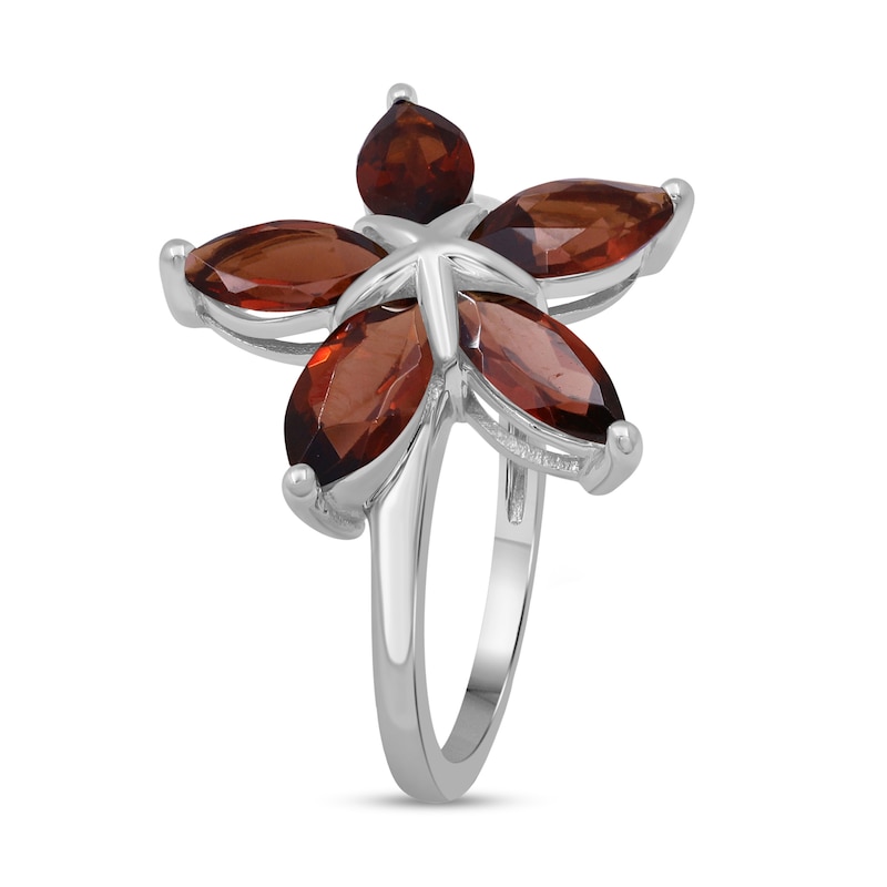 Main Image 3 of Marquise Garnet Petals Star-Shaped Flower Ring in Sterling Silver