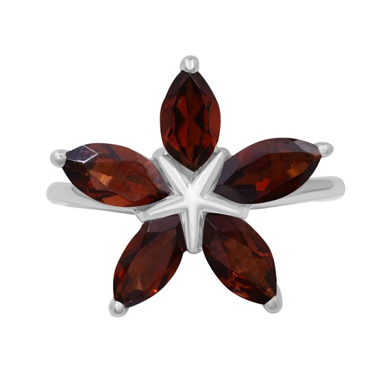 Marquise Garnet Petals Star-Shaped Flower Ring in Sterling Silver