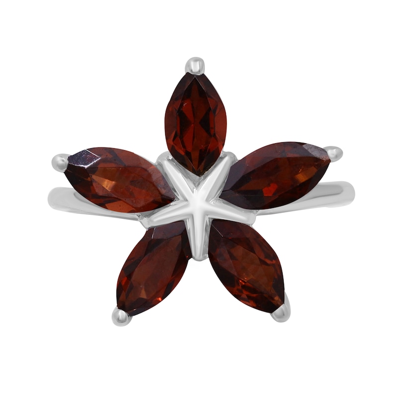 Main Image 4 of Marquise Garnet Petals Star-Shaped Flower Ring in Sterling Silver