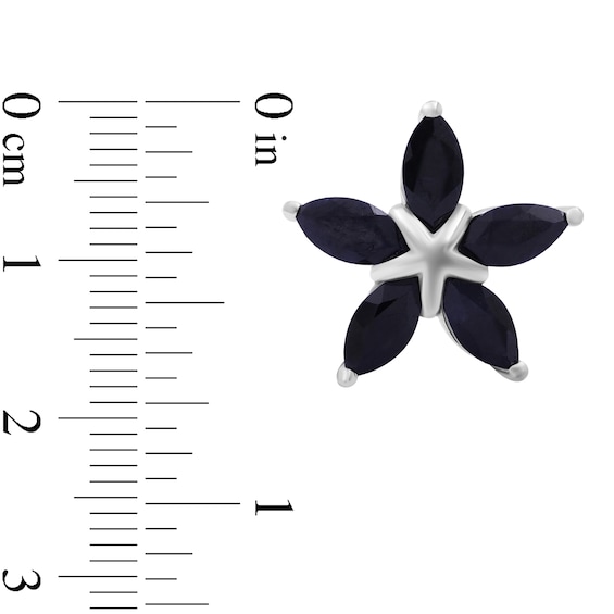 Marquise Black Sapphire Petals Star-Shaped Flower Stud Earrings in Sterling Silver