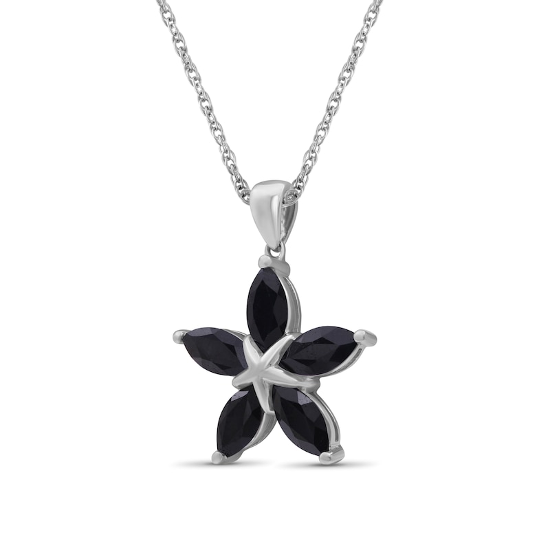 Main Image 3 of Marquise Black Sapphire Petals Star-Shaped Flower Drop Pendant in Sterling Silver