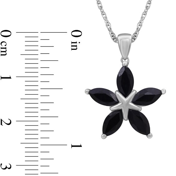 Marquise Black Sapphire Petals Star-Shaped Flower Drop Pendant in Sterling Silver