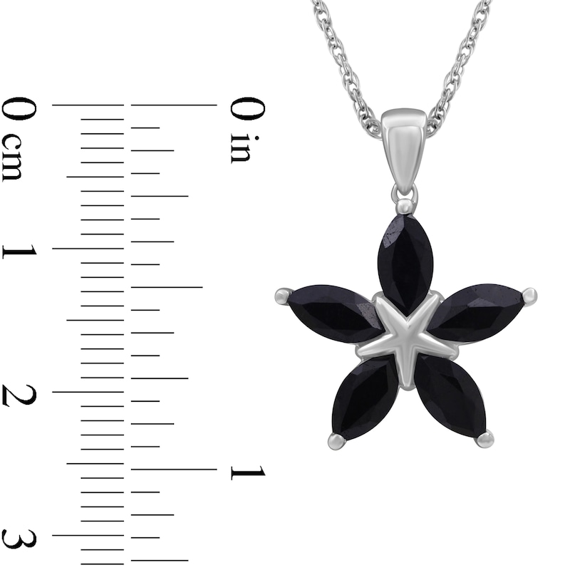 Main Image 4 of Marquise Black Sapphire Petals Star-Shaped Flower Drop Pendant in Sterling Silver