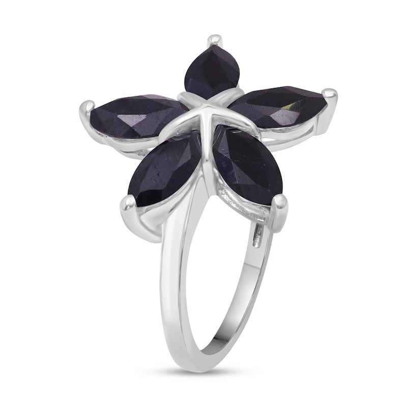 Marquise Black Sapphire Petals Star-Shaped Flower Ring in Sterling Silver