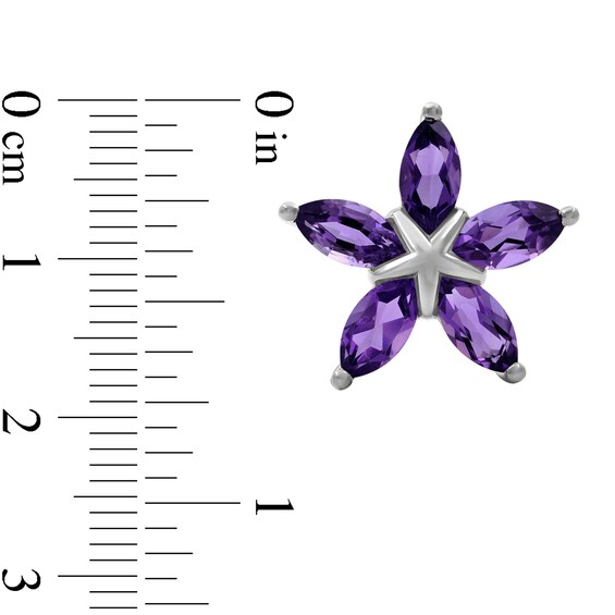 Marquise Amethyst Petals Star-Shaped Flower Stud Earrings in Sterling Silver