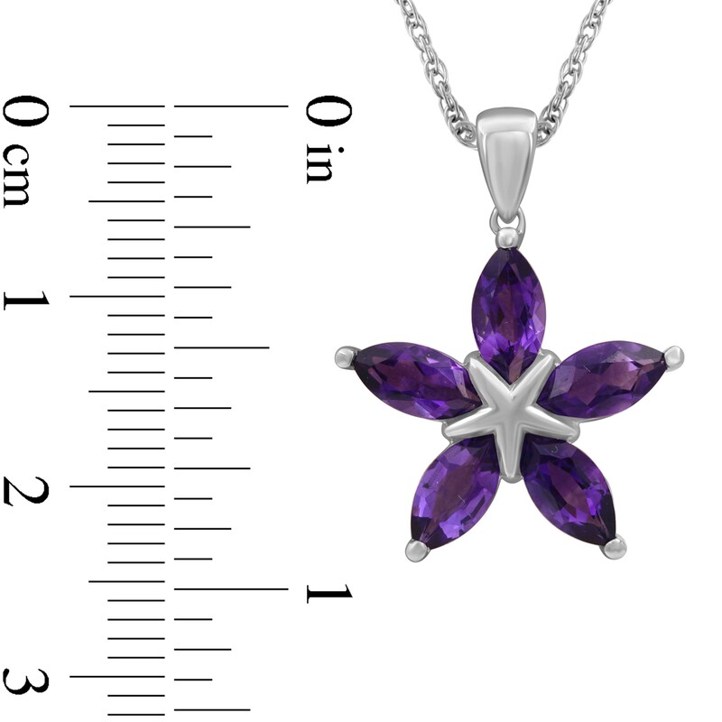 Main Image 4 of Marquise Amethyst Petals Star-Shaped Flower Drop Pendant in Sterling Silver