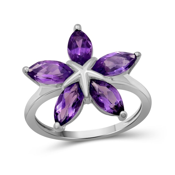 Marquise Amethyst Petals Star-Shaped Flower Ring in Sterling Silver