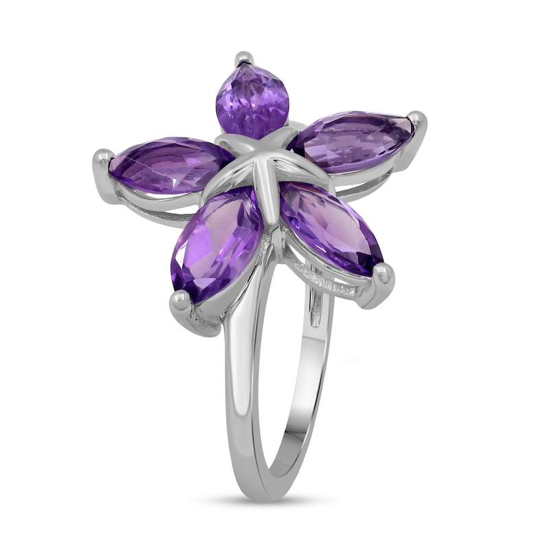 Main Image 3 of Marquise Amethyst Petals Star-Shaped Flower Ring in Sterling Silver