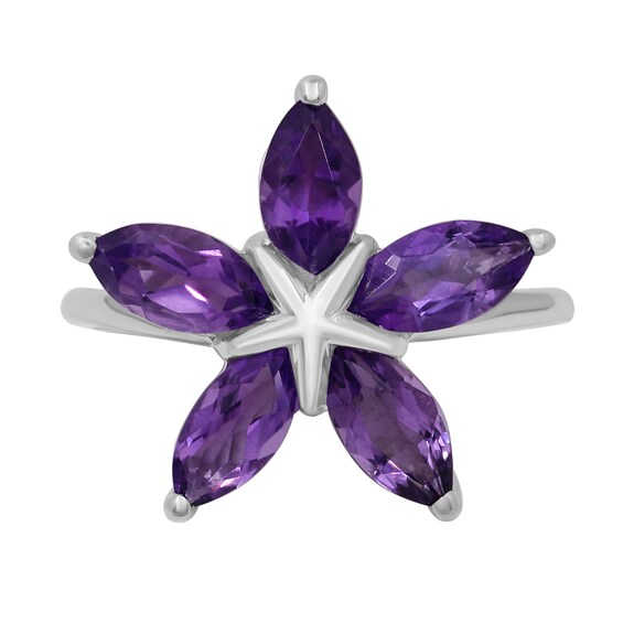 Marquise Amethyst Petals Star-Shaped Flower Ring in Sterling Silver