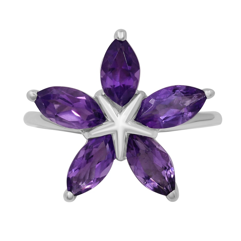 Main Image 4 of Marquise Amethyst Petals Star-Shaped Flower Ring in Sterling Silver