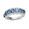 Thumbnail Image 1 of 4.0mm London Blue Topaz and White Lab-Created Zircon Scallop Border Seven Stone Ring in Sterling Silver