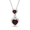 Thumbnail Image 1 of Garnet and White Lab-Created Zircon Frame Double Heart Drop Pendant in Sterling Silver