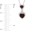 Thumbnail Image 4 of Garnet and White Lab-Created Zircon Frame Double Heart Drop Pendant in Sterling Silver
