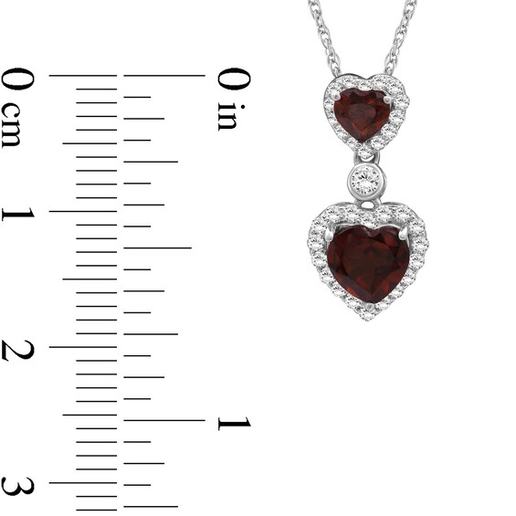 Garnet and White Lab-Created Zircon Frame Double Heart Drop Pendant in Sterling Silver