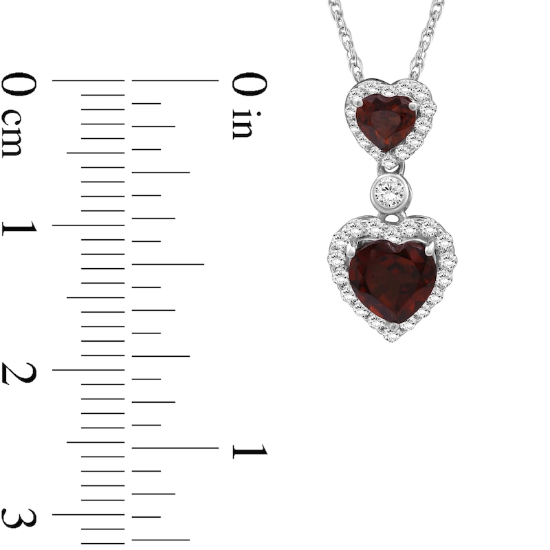 Main Image 4 of Garnet and White Lab-Created Zircon Frame Double Heart Drop Pendant in Sterling Silver