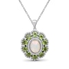 Thumbnail Image 1 of Oval Opal and Peridot with White Lab-Created Sapphire Edge Scallop Petal Frame Floral Drop Pendant in Sterling Silver