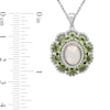 Thumbnail Image 4 of Oval Opal and Peridot with White Lab-Created Sapphire Edge Scallop Petal Frame Floral Drop Pendant in Sterling Silver