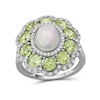 Thumbnail Image 1 of Oval Opal and Peridot with White Lab-Created Sapphire Edge Scallop Petal Frame Floral Ring in Sterling Silver