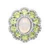 Thumbnail Image 4 of Oval Opal and Peridot with White Lab-Created Sapphire Edge Scallop Petal Frame Floral Ring in Sterling Silver