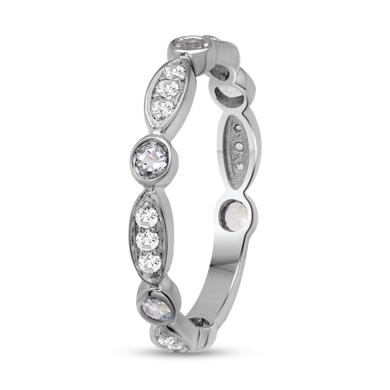 Main Image 3 of Alternating Aquamarine and White Lab-Created Zircon Trio with Marquise Frame Art Deco Ring in Sterling Silver