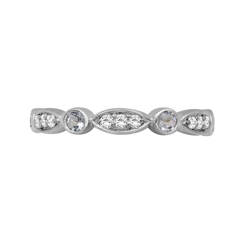 Main Image 4 of Alternating Aquamarine and White Lab-Created Zircon Trio with Marquise Frame Art Deco Ring in Sterling Silver