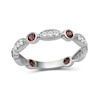Thumbnail Image 1 of Alternating Garnet and White Lab-Created Zircon Trio with Marquise Frame Art Deco Ring in Sterling Silver