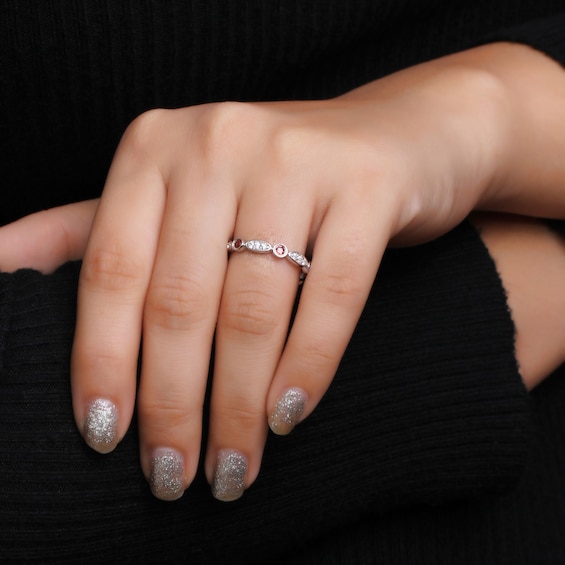 Alternating Garnet and White Lab-Created Zircon Trio with Marquise Frame Art Deco Ring in Sterling Silver
