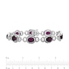 Thumbnail Image 4 of Oval Garnet and 1/20 CT. T.W. Diamond Beaded Buckle-Style Line Bracelet in Sterling Silver - 7.5"