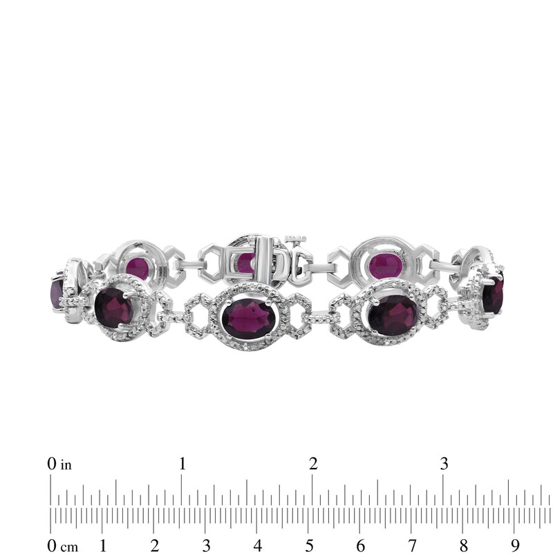 Main Image 4 of Oval Garnet and 1/20 CT. T.W. Diamond Beaded Buckle-Style Line Bracelet in Sterling Silver - 7.5"