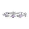 Thumbnail Image 1 of Oval Pink Quartz and 1/20 CT. T.W. Diamond Beaded Buckle-Style Line Bracelet in Sterling Silver - 7.5"