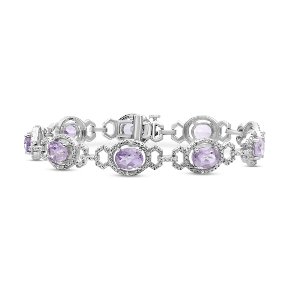 Oval Pink Quartz and 1/20 CT. T.w. Diamond Beaded Buckle-Style Line Bracelet in Sterling Silver - 7.5"
