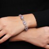 Thumbnail Image 2 of Oval Pink Quartz and 1/20 CT. T.W. Diamond Beaded Buckle-Style Line Bracelet in Sterling Silver - 7.5"