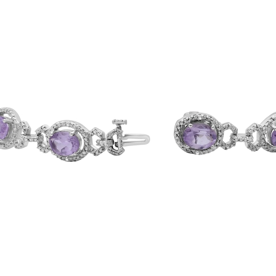 Oval Pink Quartz and 1/20 CT. T.w. Diamond Beaded Buckle-Style Line Bracelet in Sterling Silver - 7.5"