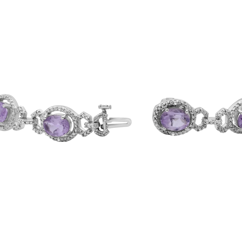 Main Image 3 of Oval Pink Quartz and 1/20 CT. T.W. Diamond Beaded Buckle-Style Line Bracelet in Sterling Silver - 7.5"