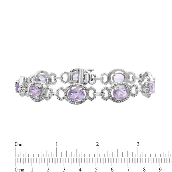 Oval Pink Quartz and 1/20 CT. T.w. Diamond Beaded Buckle-Style Line Bracelet in Sterling Silver - 7.5"