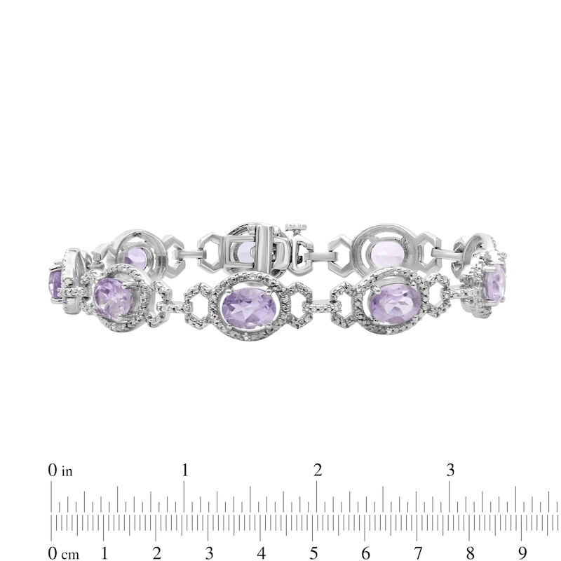 Main Image 4 of Oval Pink Quartz and 1/20 CT. T.W. Diamond Beaded Buckle-Style Line Bracelet in Sterling Silver - 7.5"