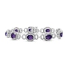 Thumbnail Image 1 of Oval Amethyst and 1/20 CT. T.W. Diamond Beaded Buckle-Style Line Bracelet in Sterling Silver - 7.5"