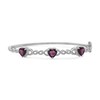 Thumbnail Image 1 of 7.0mm Heart-Shaped Garnet and Diamond Accent Beaded Cascading Three Stone Bangle in Sterling Silver