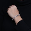 Thumbnail Image 2 of 7.0mm Heart-Shaped Garnet and Diamond Accent Beaded Cascading Three Stone Bangle in Sterling Silver
