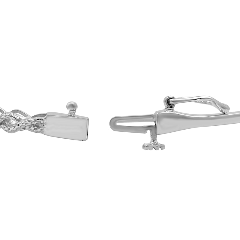 Main Image 3 of 7.0mm Heart-Shaped Garnet and Diamond Accent Beaded Cascading Three Stone Bangle in Sterling Silver