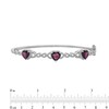 Thumbnail Image 4 of 7.0mm Heart-Shaped Garnet and Diamond Accent Beaded Cascading Three Stone Bangle in Sterling Silver