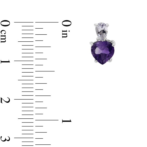 Heart-Shaped Amethyst and Pear-Shaped White Topaz Stacked Duo Drop Earrings in Sterling Silver