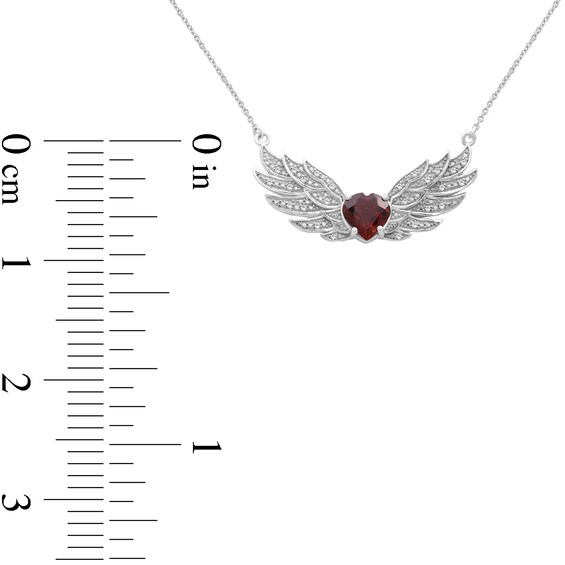 8.0mm Heart-Shaped Garnet and White Topaz Angel Wings Necklace in Sterling Silver